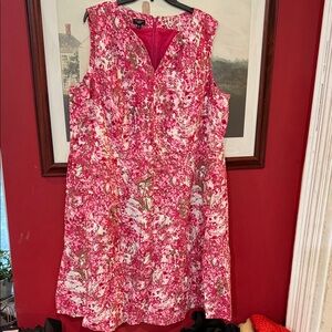 Talbots Vibrant Pink and White floral 100% linen dress size 22W